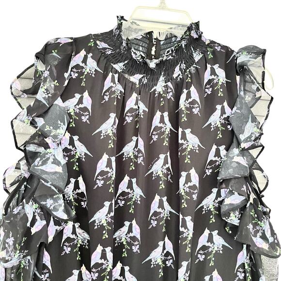 Ted Baker Hilaina Love Birds Black Cold-Shoulder Midi Dress Size 2(US 6) - Picture 6 of 13